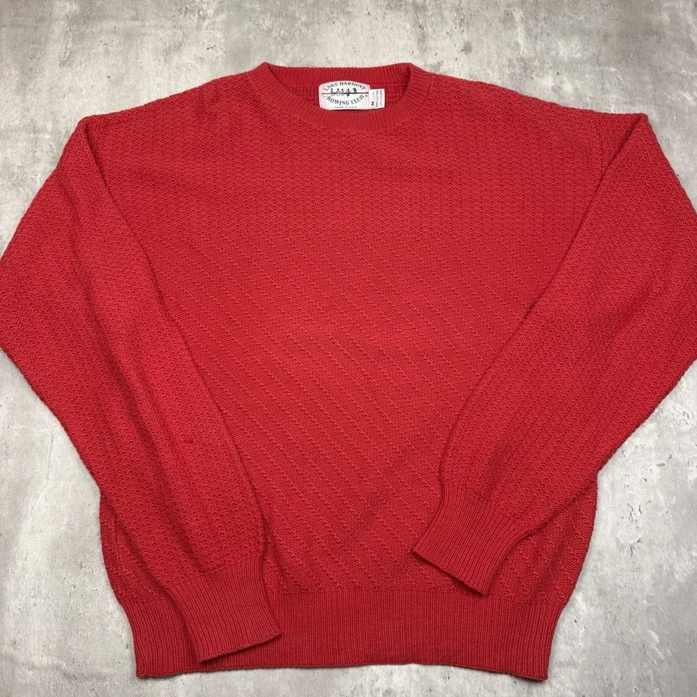 Vintage Lake Harmony Rowing Club Sweater Mens Medium Red Knit Cotton USA 90s